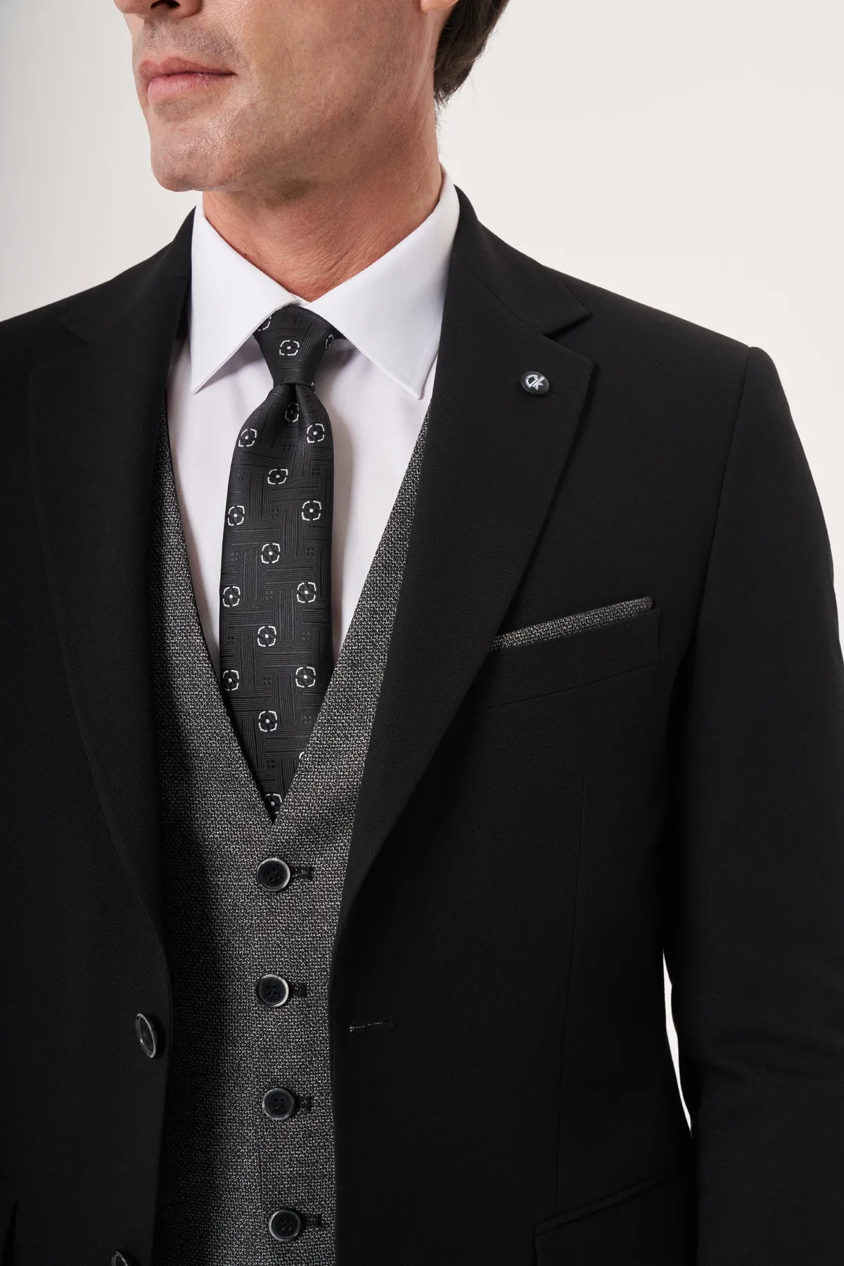 Jakamen Men’s Black Slim Fit Vest Suit