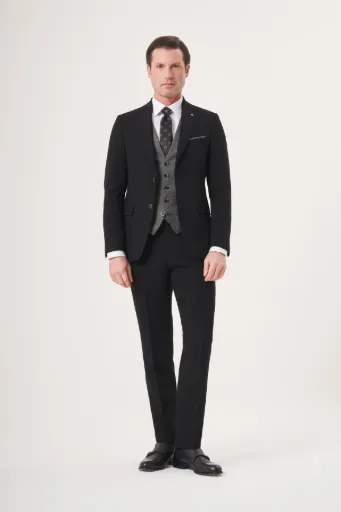 Jakamen Men’s Black Slim Fit Vest Suit